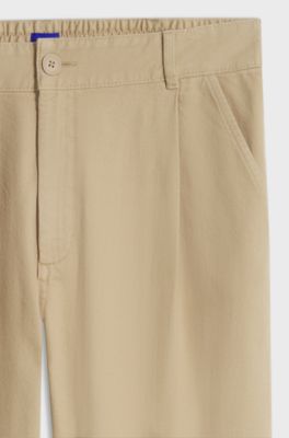 Pleated trousers in brushed stretch-cotton twill, Beige