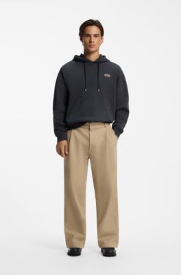 Pleated trousers in brushed stretch-cotton twill, Beige