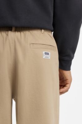Pleated trousers in brushed stretch-cotton twill, Beige