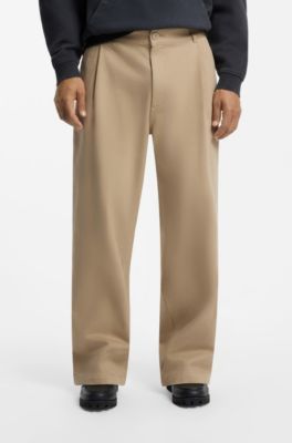 Pleated trousers in brushed stretch-cotton twill, Beige