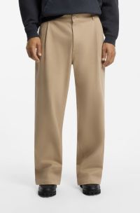 Pleated trousers in brushed stretch-cotton twill, Beige