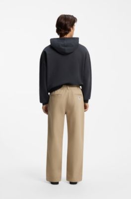 Pleated trousers in brushed stretch-cotton twill, Beige