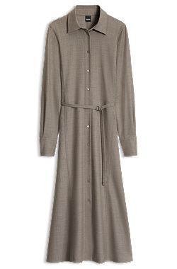 Belted flannel shirt dress with wool and linen