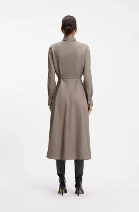 Robe-chemise à ceinture en flanelle de laine et de lin