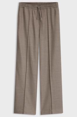 Straight-fit trousers in flannel with drawstring waist, Brown