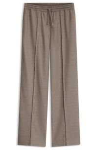 Straight-fit trousers in flannel with drawstring waist, Brown