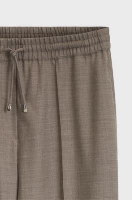 Straight-fit trousers in flannel with drawstring waist, Brown