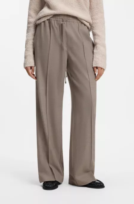 Pantalon coupe droite en flanelle à taille avec cordon de serrage