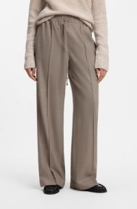 Straight-fit trousers in flannel with drawstring waist, Brown