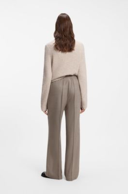 Straight-fit trousers in flannel with drawstring waist, Brown