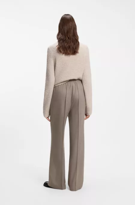 Pantalon coupe droite en flanelle à taille avec cordon de serrage
