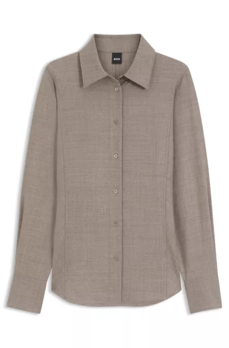 Slim-fit blouse in flannel with wool and linen