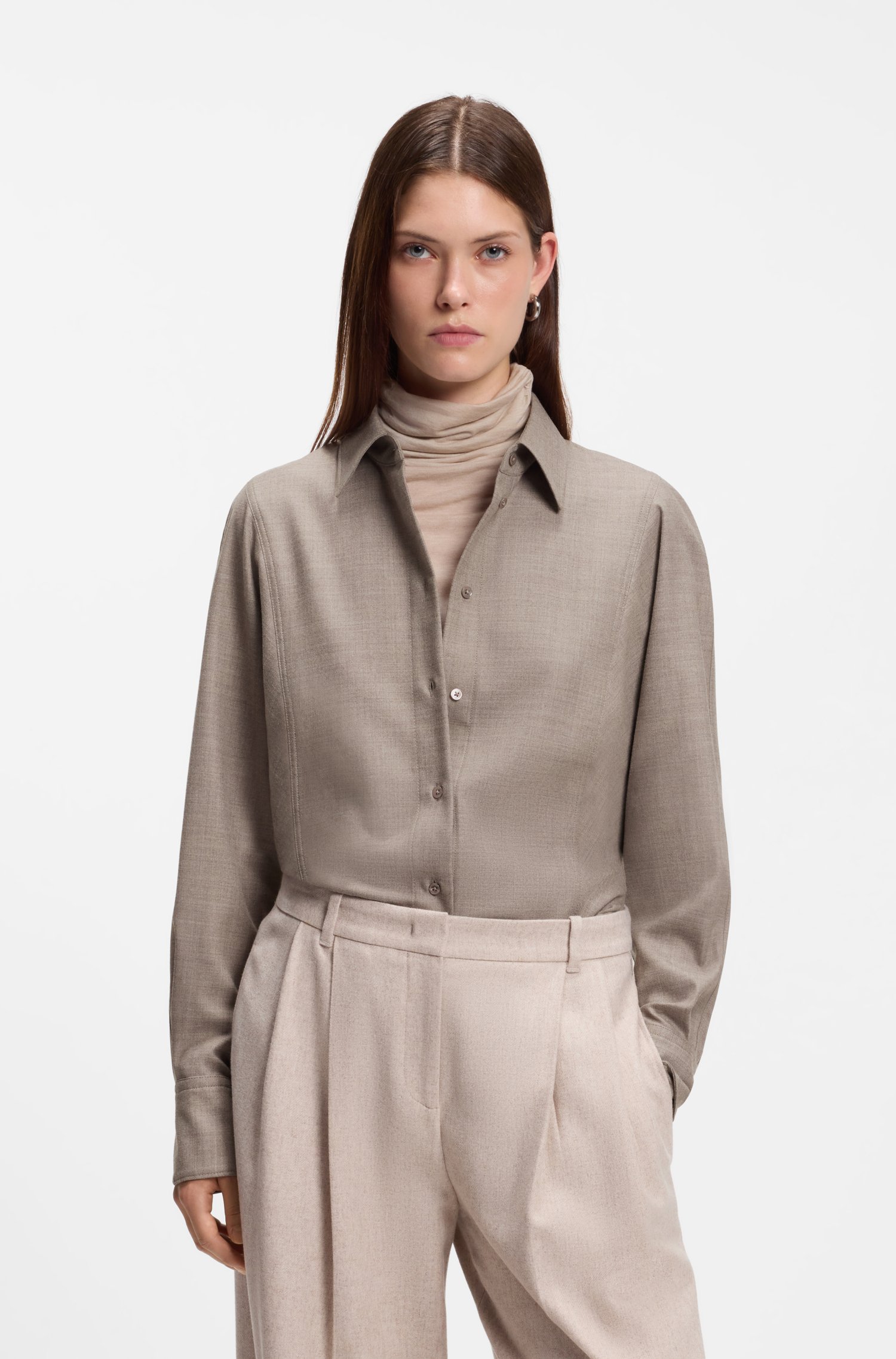 Boss Slim-fit blouse in flannel with wool and linen skjortor & blusar dam