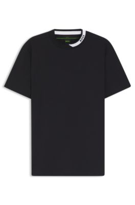 T-shirt in stretch cotton with a logo collar, Dark Blue