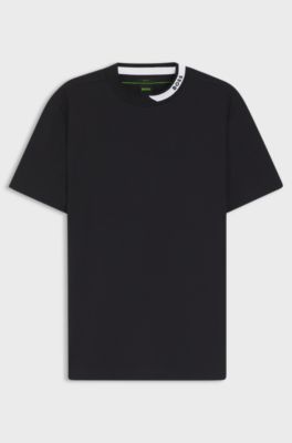 T-shirt in stretch cotton with a logo collar, Dark Blue