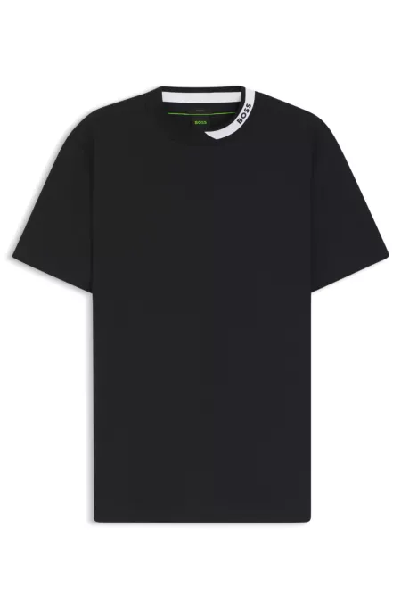 Stretch-cotton T-shirt with logo collar