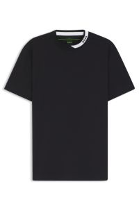 Stretch-cotton T-shirt with logo collar, Dark Blue