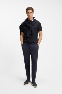 T-shirt in stretch cotton with a logo collar, Dark Blue