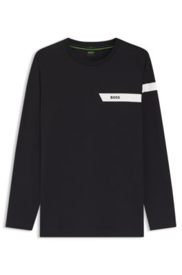 Stretch-cotton T-shirt with logo print, Dark Blue