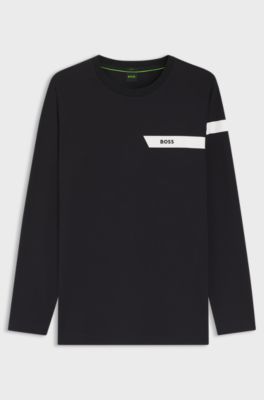 Stretch-cotton T-shirt with logo print, Dark Blue