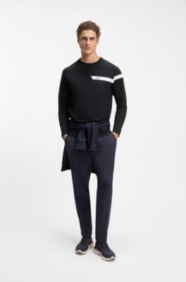 Stretch-cotton T-shirt with logo print, Dark Blue