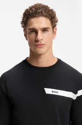 Stretch-cotton T-shirt with logo print, Dark Blue