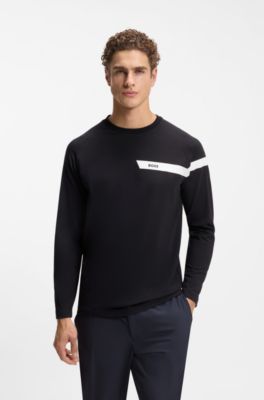 Stretch-cotton T-shirt with logo print, Dark Blue