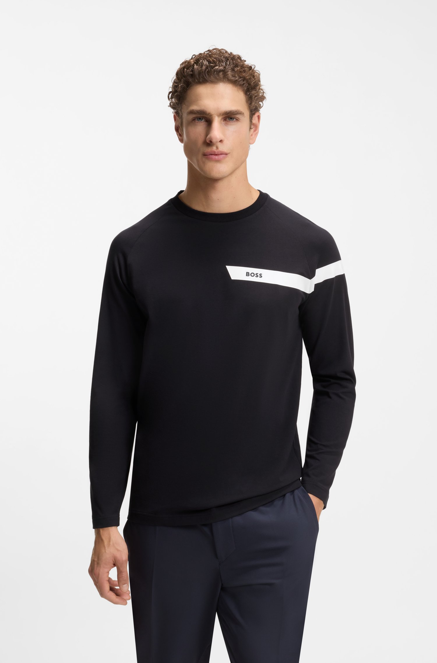 Boss Stretch-cotton T-shirt with logo print herr