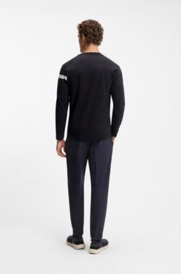 Stretch-cotton T-shirt with logo print, Dark Blue