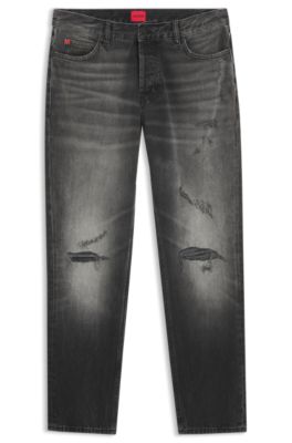 Stretch-cotton tapered-fit jeans with a logo label, Dark Grey