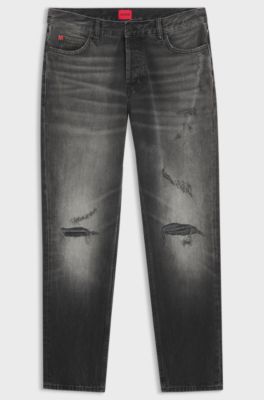Stretch-cotton tapered-fit jeans with a logo label, Dark Grey