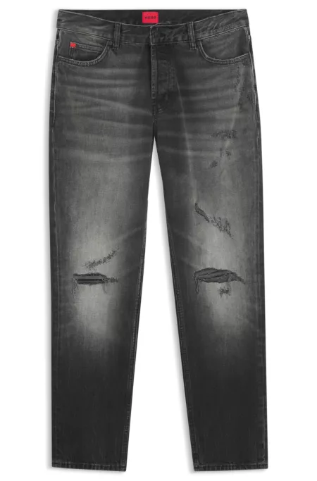 Jean coupe fuselée en coton stretch avec étiquette logo