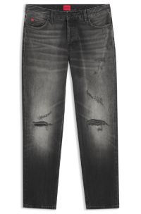 Stretch-cotton tapered-fit jeans with a logo label, Dark Grey