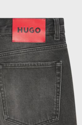 Stretch-cotton tapered-fit jeans with a logo label, Dark Grey