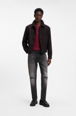 Stretch-cotton tapered-fit jeans with a logo label, Dark Grey
