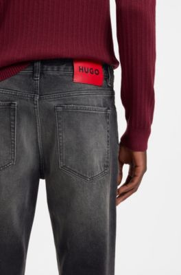 Jeans fit affusolato in cotone elasticizzato con etichetta con logo, Grigio scuro