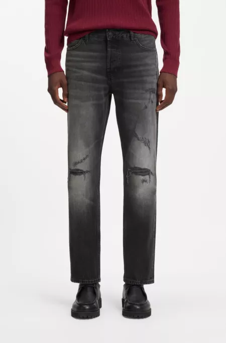 Tapered-Fit Jeans aus Stretch-Baumwolle mit Logo-Label