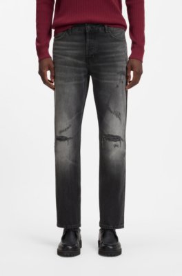 Stretch-cotton tapered-fit jeans with a logo label