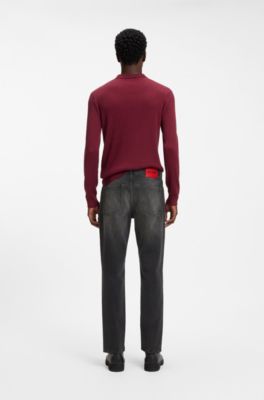 Jeans fit affusolato in cotone elasticizzato con etichetta con logo, Grigio scuro