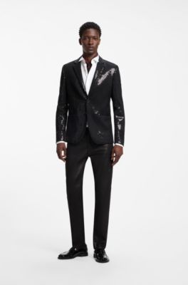 Slim-fit black jeans in coated comfort-stretch denim, Black
