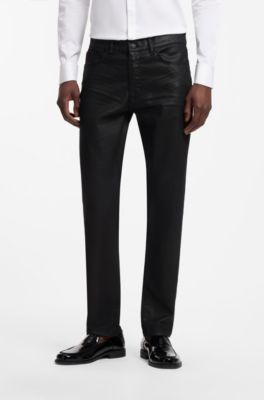 Slim-fit black jeans in coated comfort-stretch denim, Black