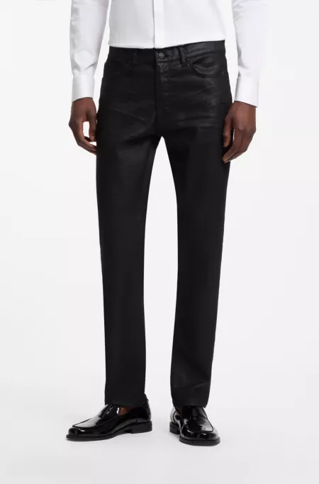 Jean Slim noir en denim enduit stretch confortable
