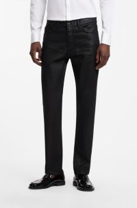 Slim-fit black jeans in coated comfort-stretch denim, Black