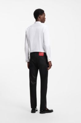 Slim-fit black jeans in coated comfort-stretch denim, Black