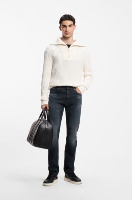 Slim-fit jeans in vintage-wash stretch denim, Dark Blue