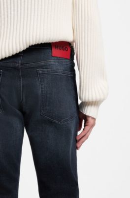 Slim-fit jeans in vintage-wash stretch denim, Dark Blue