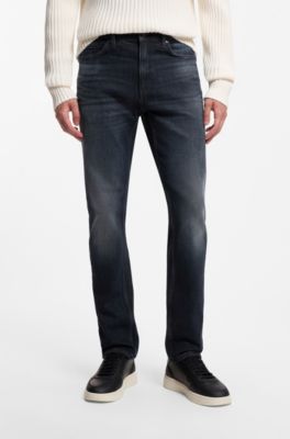 Slim-fit jeans in vintage-wash stretch denim, Dark Blue