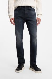 Slim-fit jeans in vintage-wash stretch denim, Dark Blue