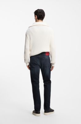 Slim-fit jeans in vintage-wash stretch denim, Dark Blue