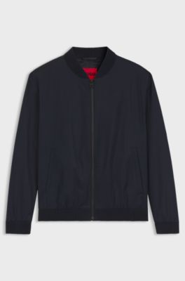 Slim-fit zip-up jacket in stretch-cotton twill, Dark Blue